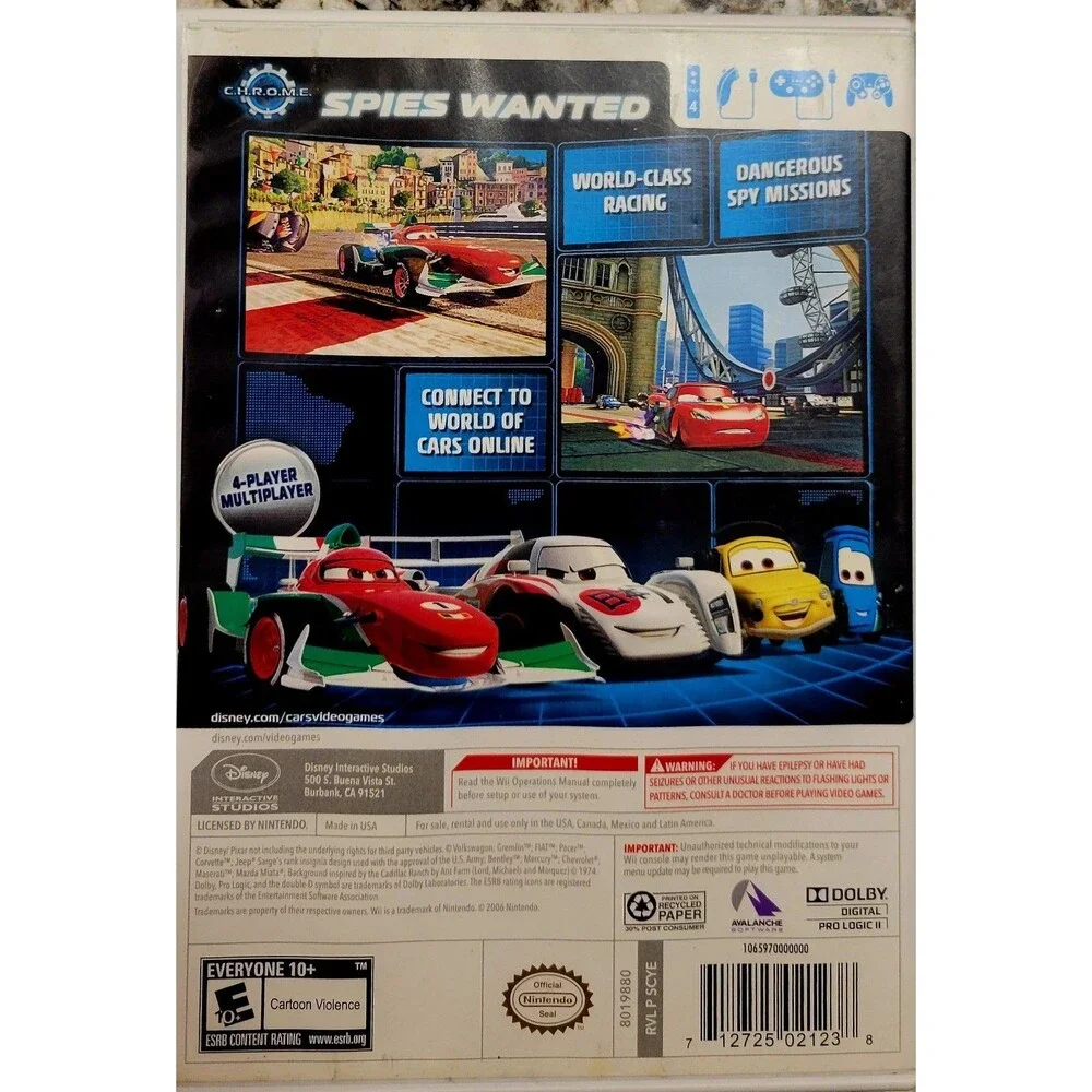 NINTENDO Wii:Cars 2,CIB, MANUAL, GD DISC HAS SCRATCHES,TESTED,FAST SHIPPING